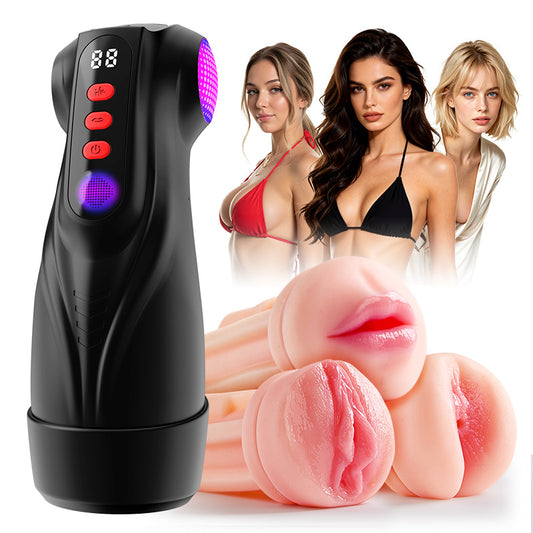 【Oferta relámpago: 30% DTO】Daphne - Bomba para Pene con 3 Mangas Intercambiables, Coño de Bolsillo, 9 Modos de Succión y 9 Vibraciones, Masturbador Masculino