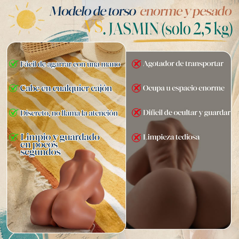 JASMIN - 5.5 libras (2.5 kg) - Canales dobles: apretado y provocador - Fácil agarre y almacenamiento - Torso realista de chica fitness pequeña y soleada - Masturbador masculino