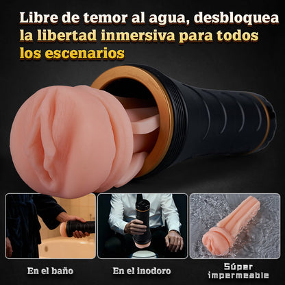 FlashFun – Entrada realista de labios vaginales, impermeable IPX7, funda interior removible, masturbador para hombres