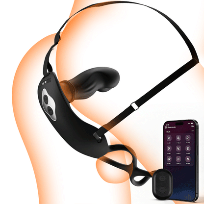 Hugo - Masajeador de próstata portátil con movimientos de empuje, correas y doble control mediante APP y mando a distancia