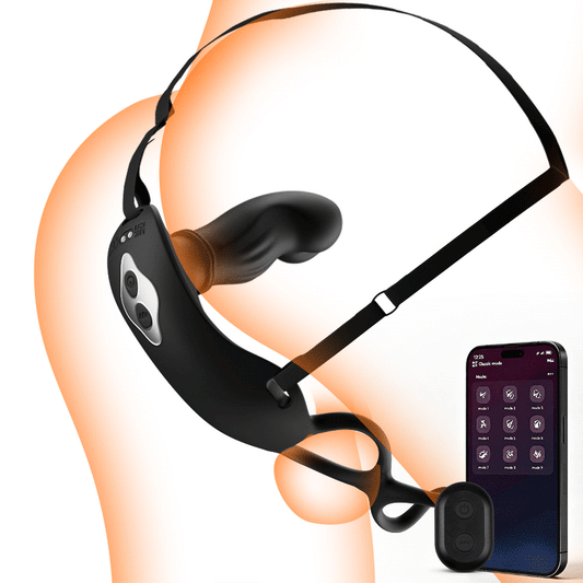 Hugo - Masajeador de próstata portátil con movimientos de empuje, correas y doble control mediante APP y mando a distancia