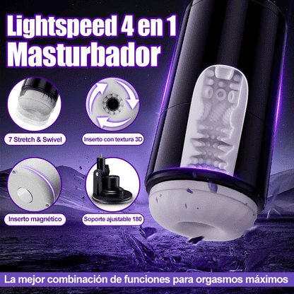 Lightspeed-7 tipos de extensión y 7 tipos de rotación. Soporte con ventosa. Interior magnético. Masturbador masculino 4 en 1