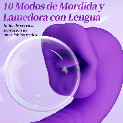 Isolde - Vibrador Mejorado para Punto G con Forma de Boca, Lengua para Clítoris y Movimiento Aleteante
