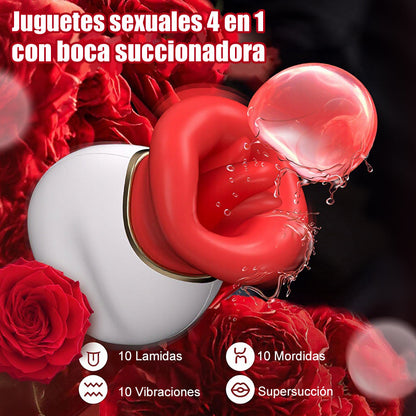 Vibrador Clitorial Boca y Lengua 4 en 1 Lamer, Morder, Succionar y Vibrar