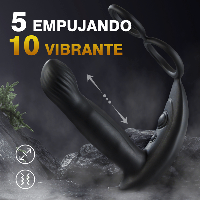 【Diseño de Marca Exclusivo】5 Empujando 10 Vibrante Masajeador de Próstata Directo con Anillo para Pene