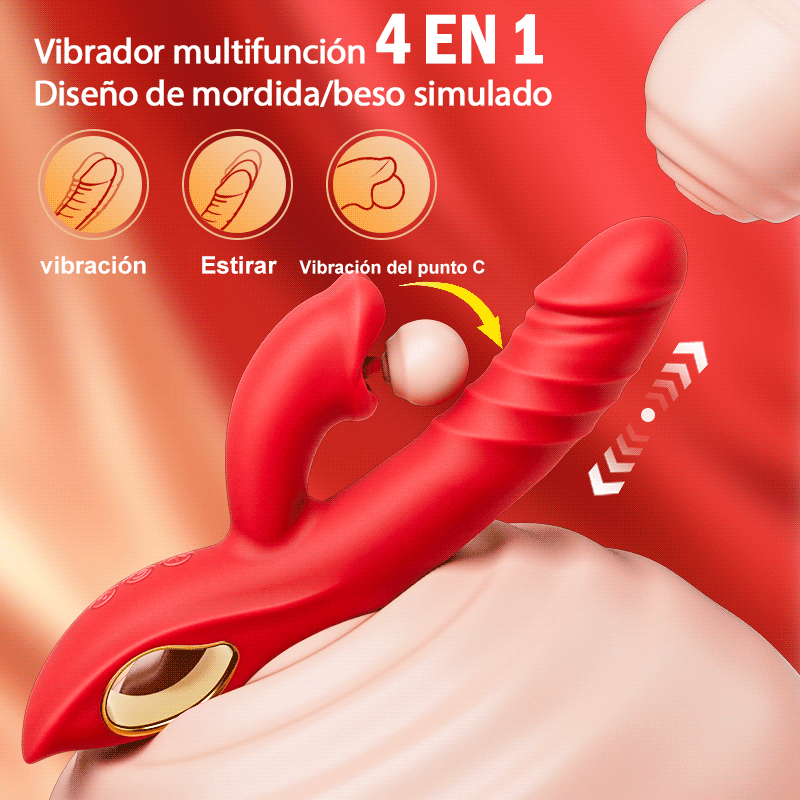Chloe - Vibrador de punto G 4 en 1, estimulación del clítoris mediante mordedura de labios, juguetes sexuales para mujeres y parejas