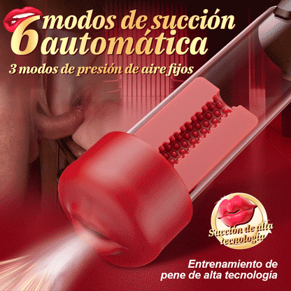 Armadura de Furia Roja – Bomba de Pene con Tecnología de Succión de 9 Niveles, Boca Roja y Túnel Texturizado