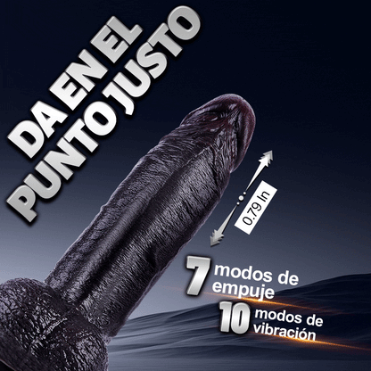 Kronos - Dildo negro grueso de 8,27'' con función de empuje y calentamiento para una sensación intensa y de relleno profundo