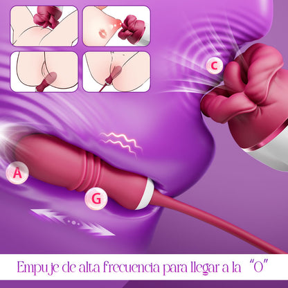 Elowen - Boca grande con lamido de lengua para la estimulación del clítoris y los pezones, vibrador de empuje para el punto G.
