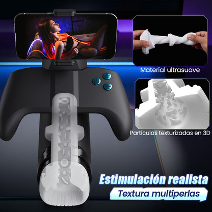 Turbo Stroker Explosivo de 10 Modos – Diseño Gamepad Inmersivo con Soporte para Teléfono