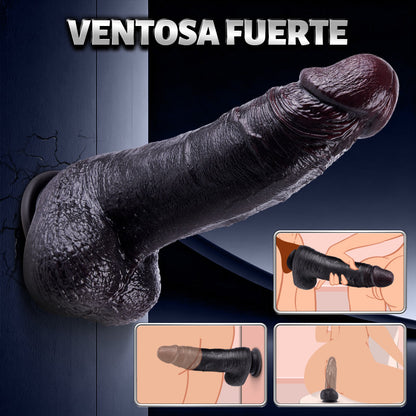 Kronos - Dildo negro grueso de 8,27'' con función de empuje y calentamiento para una sensación intensa y de relleno profundo