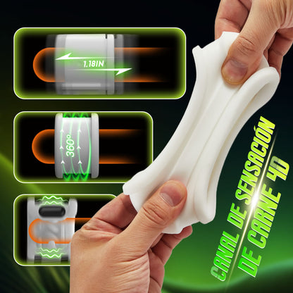 Masturbador Doble Cabezal 7 Vibraciones 5 Rotación Telescópica Mano Mamada