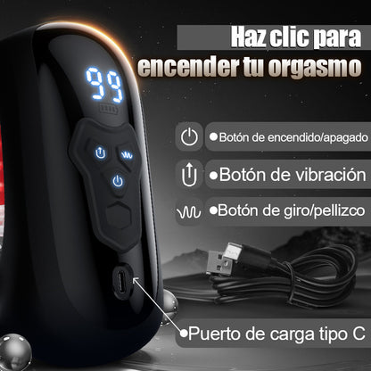 Finger 2.0-9 vibraciones 9 pellizcos con los dedos 9 rotaciones Masturbador perfeccionado para el entrenamiento del glande