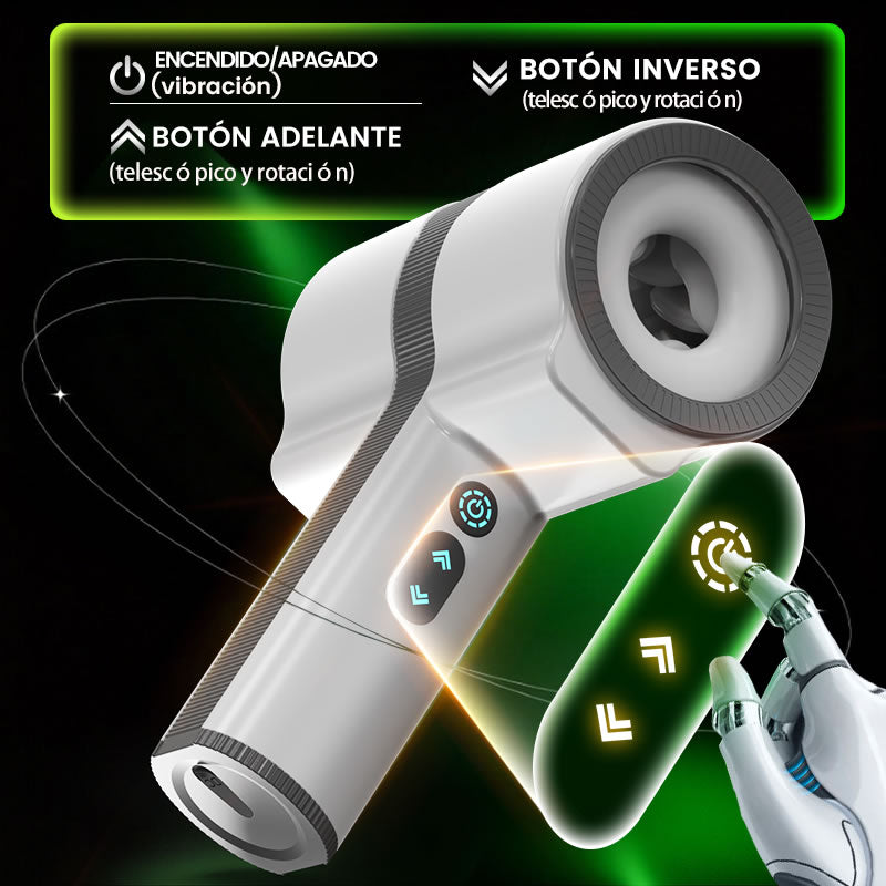 Raiden - Masturbador Doble Cabezal 7 Vibraciones 5 Rotación Telescópica Mano Mamada