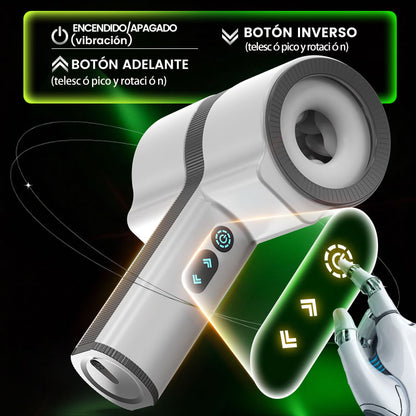Masturbador Doble Cabezal 7 Vibraciones 5 Rotación Telescópica Mano Mamada