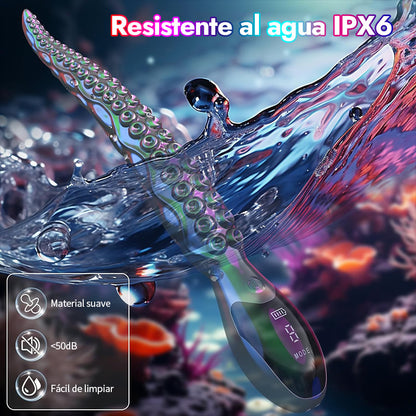 Consolador de pulpo realista con vibración y tentáculos de pulpo con pantalla LED