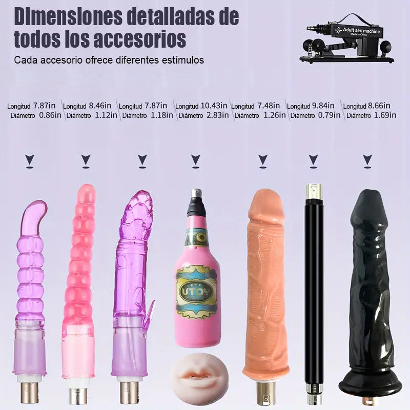 Placer supremo con la máquina sexual mejor valorada - 7 accesorios, empuje automático, amor anal