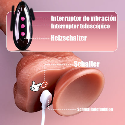 Neil - 9 Vibrador 3 Telescópico 3 Giratorio 22,5 cm Consolador realista calefactado
