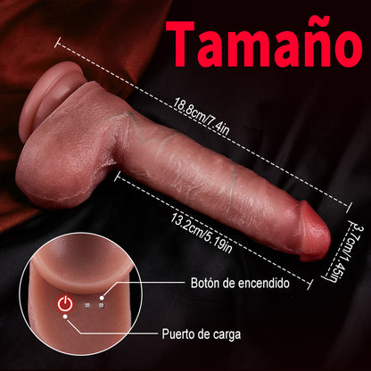 【Diseñado para principiantes】Casimir - Consolador anal realista de silicona de 7,4 pulgadas con función de calentamiento, empuje y vibración