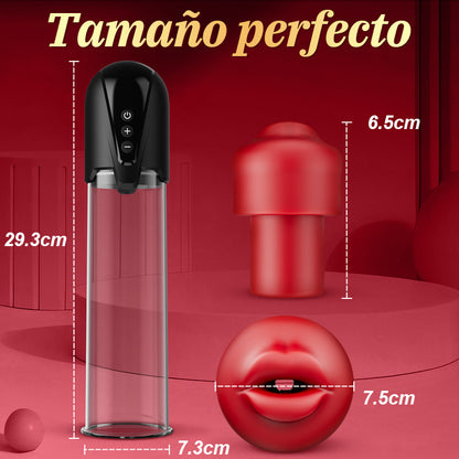 Armadura de Furia Roja – Bomba de Pene con Tecnología de Succión de 9 Niveles, Boca Roja y Túnel Texturizado