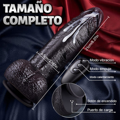 Kronos - Dildo negro grueso de 8,27'' con función de empuje y calentamiento para una sensación intensa y de relleno profundo