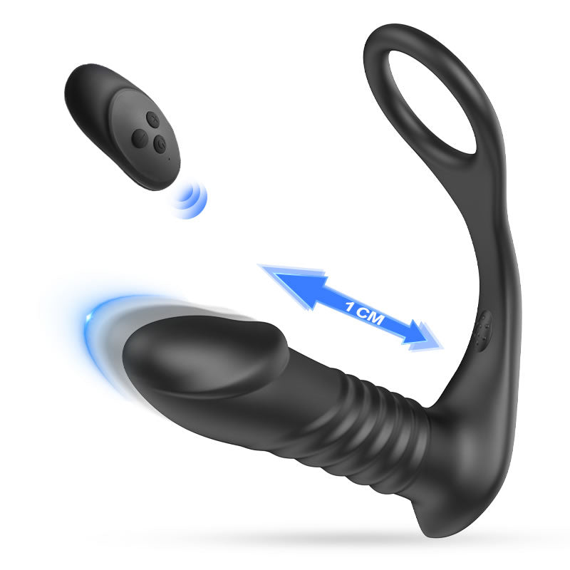 【HOT】10 Vibration 3 Telescopic Prostate Anal Vibrator with Penis Ring