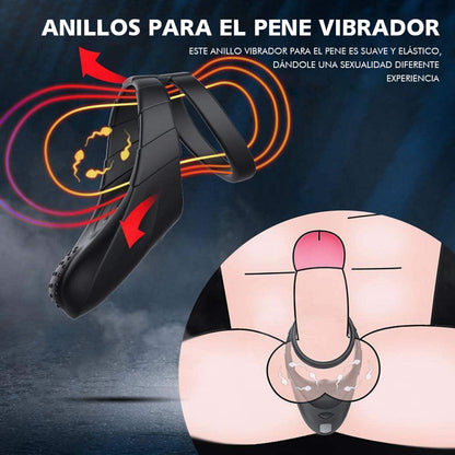 Anillo doble para el pene 10 puntos de estimulación por vibración