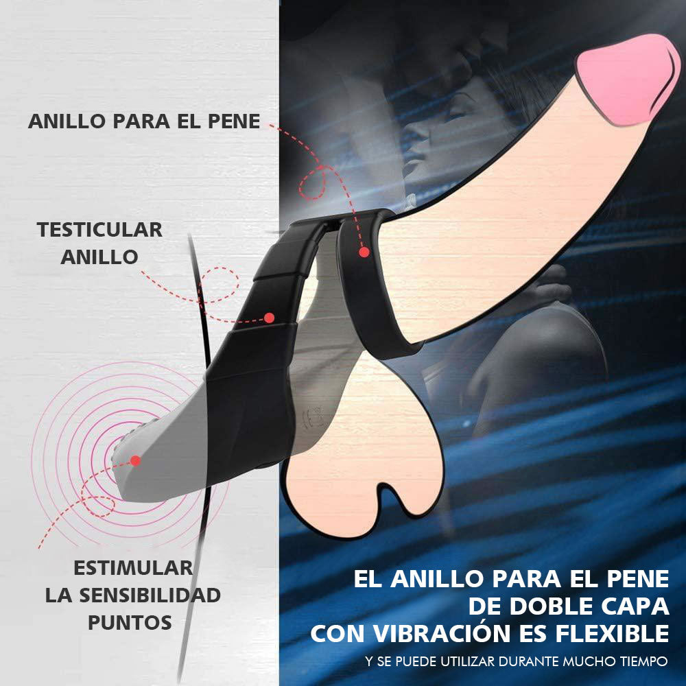 Anillo doble para el pene 10 puntos de estimulación por vibración