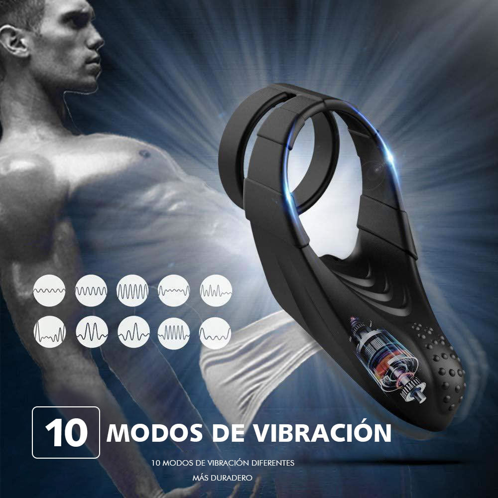 Anillo doble para el pene 10 puntos de estimulación por vibración
