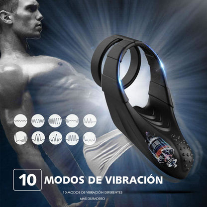 Anillo doble para el pene 10 puntos de estimulación por vibración