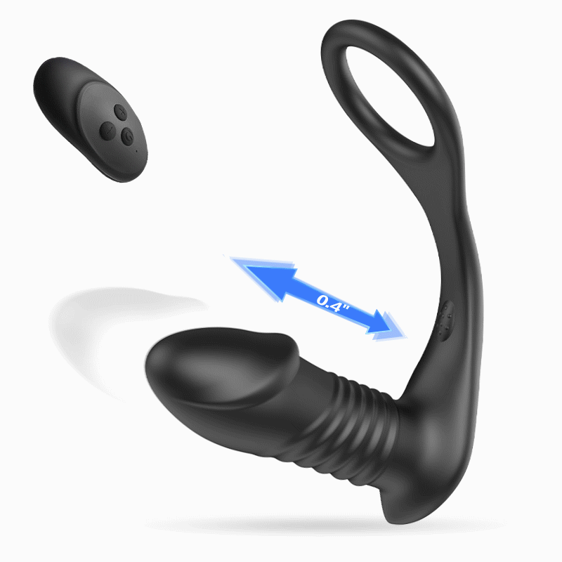 【HOT】10 Vibration 3 Telescopic Prostate Anal Vibrator with Penis Ring